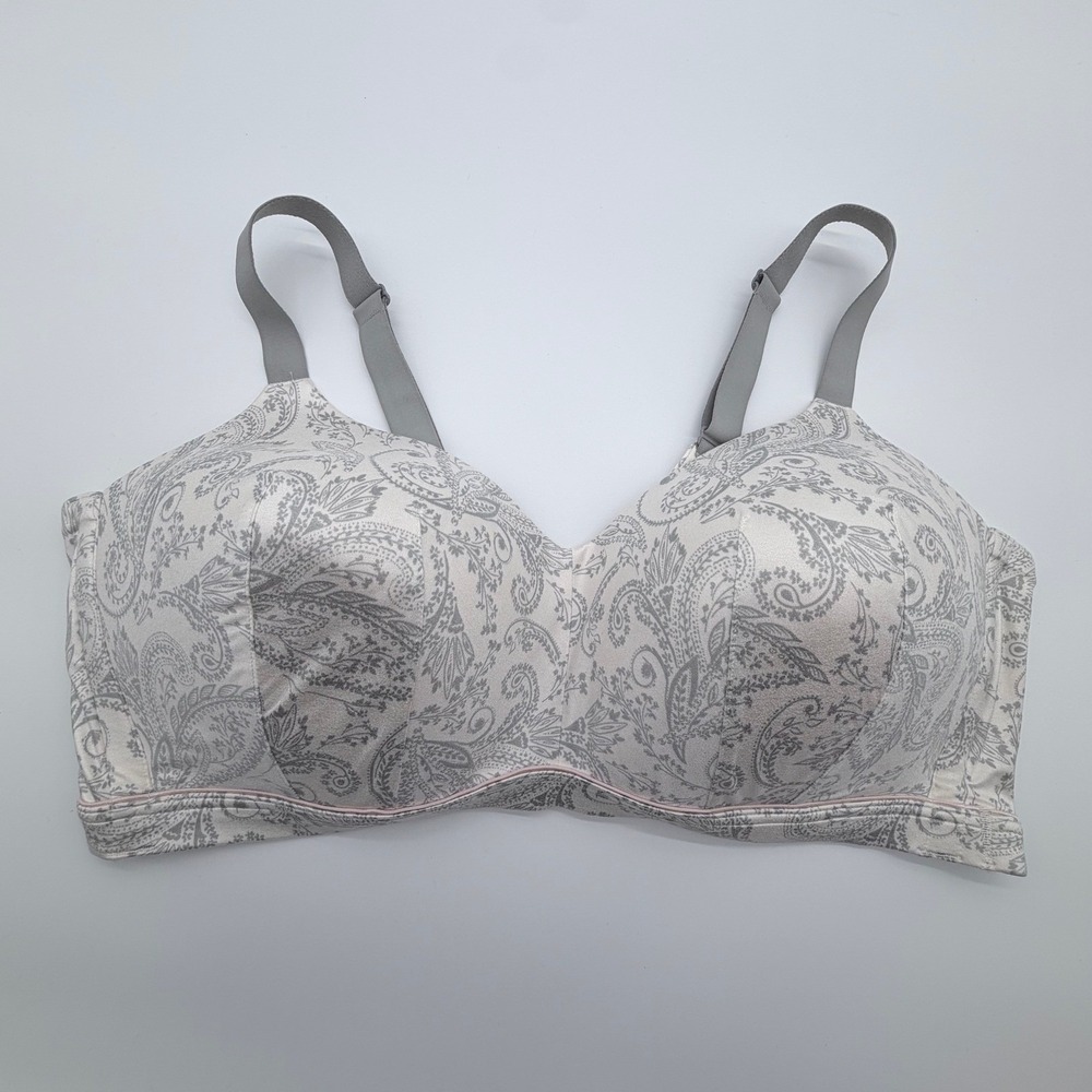 Cacique Womens Grey Paisley Wireless Padded Comfort Bra Size 46DDD